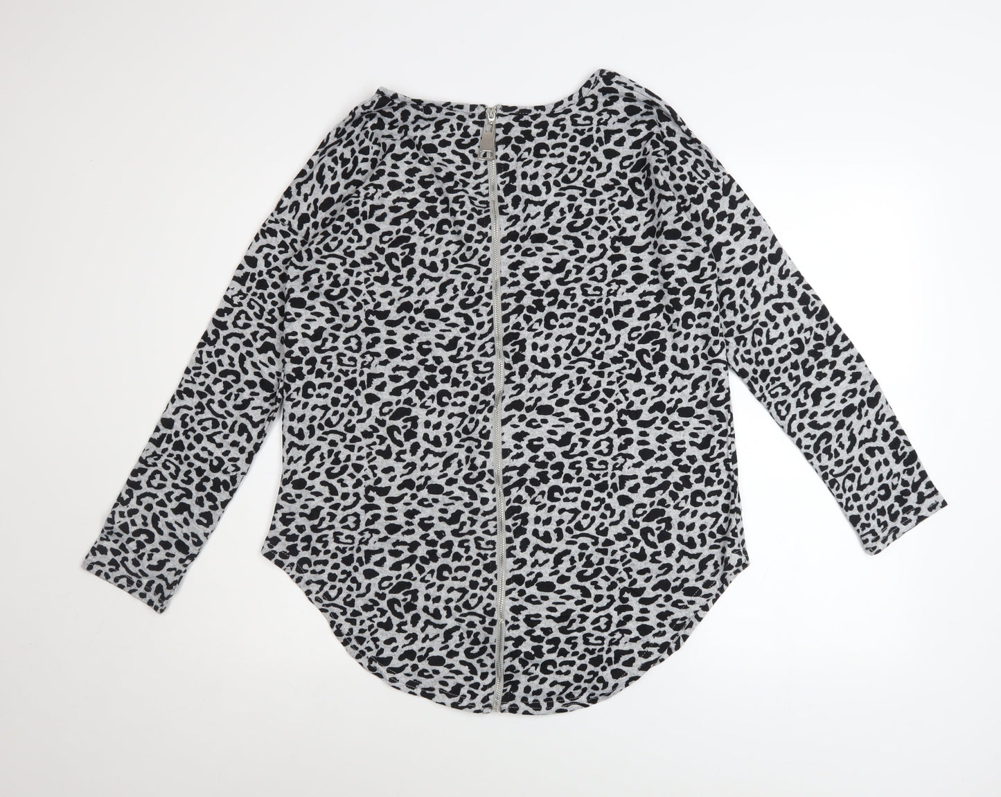 QED London Women's Grey Animal Print Long Sleeve Sweatshirt UK S