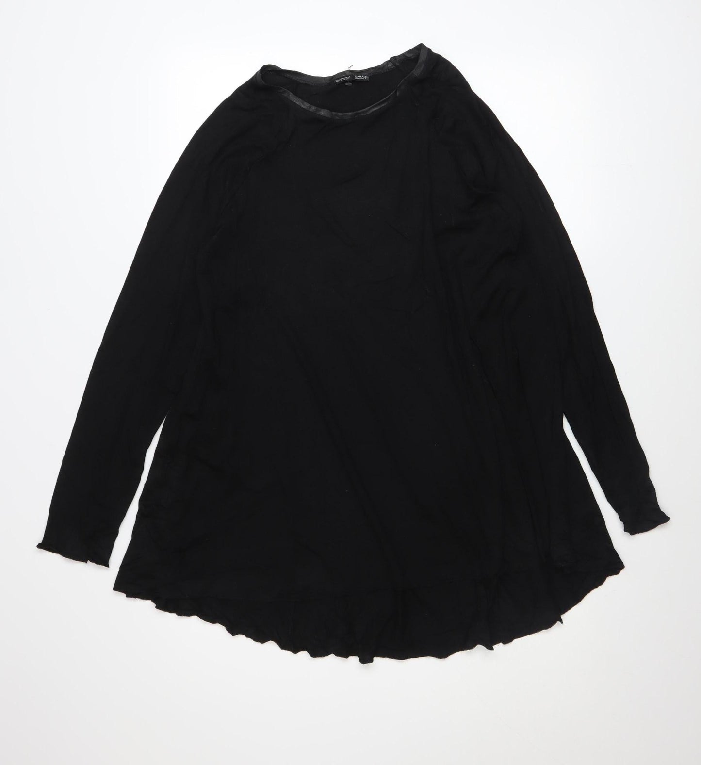 ZARA Women Black Long Sleeve Tunic Blouse Size S Viscose