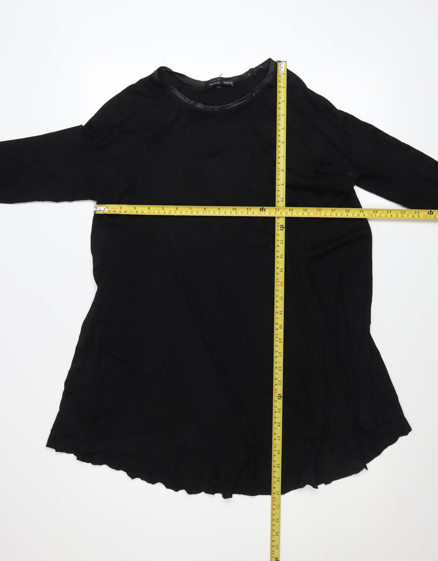ZARA Women Black Long Sleeve Tunic Blouse Size S Viscose