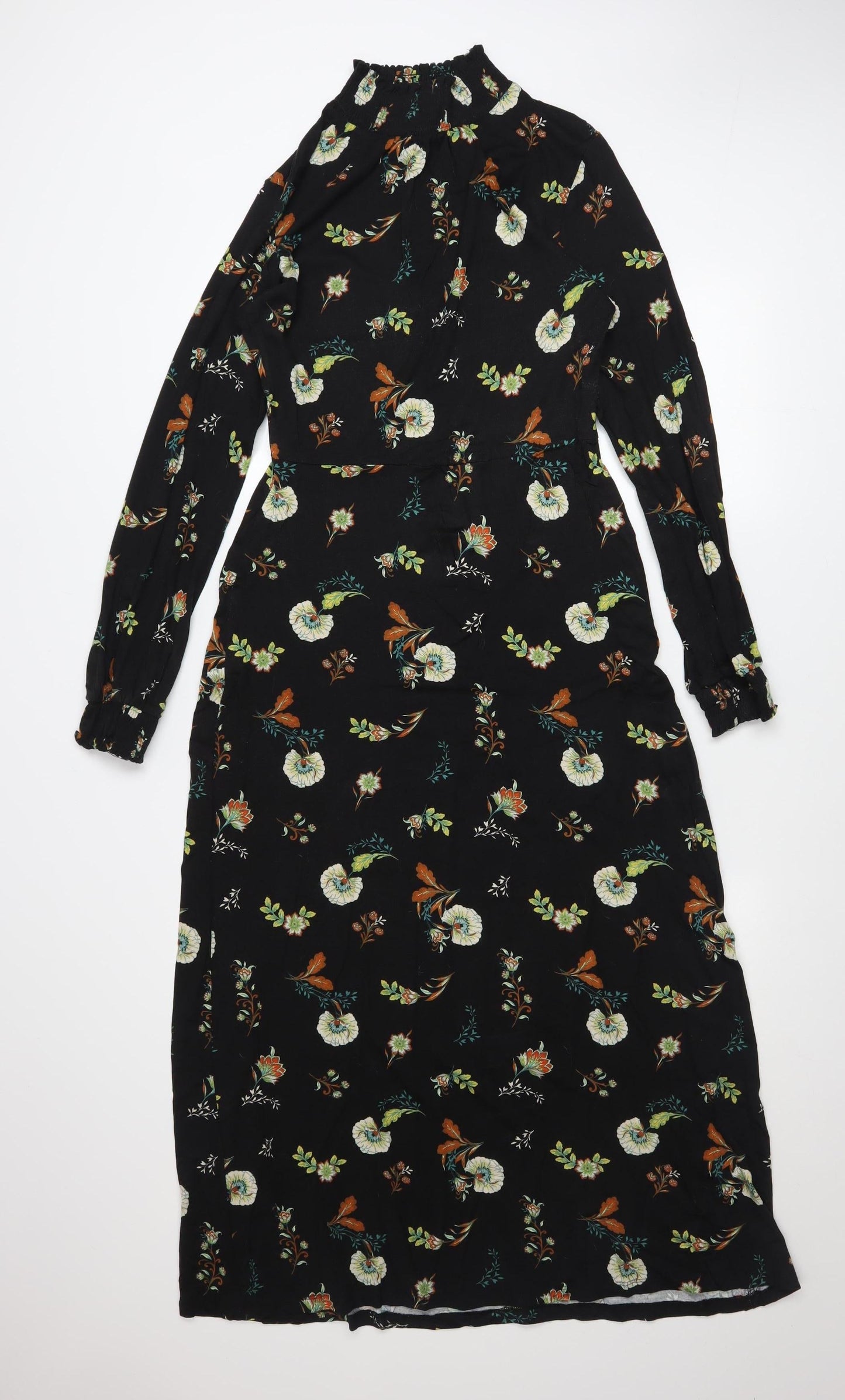 Warehouse Women Black Floral Fit & Flare Midi Dress Size 10