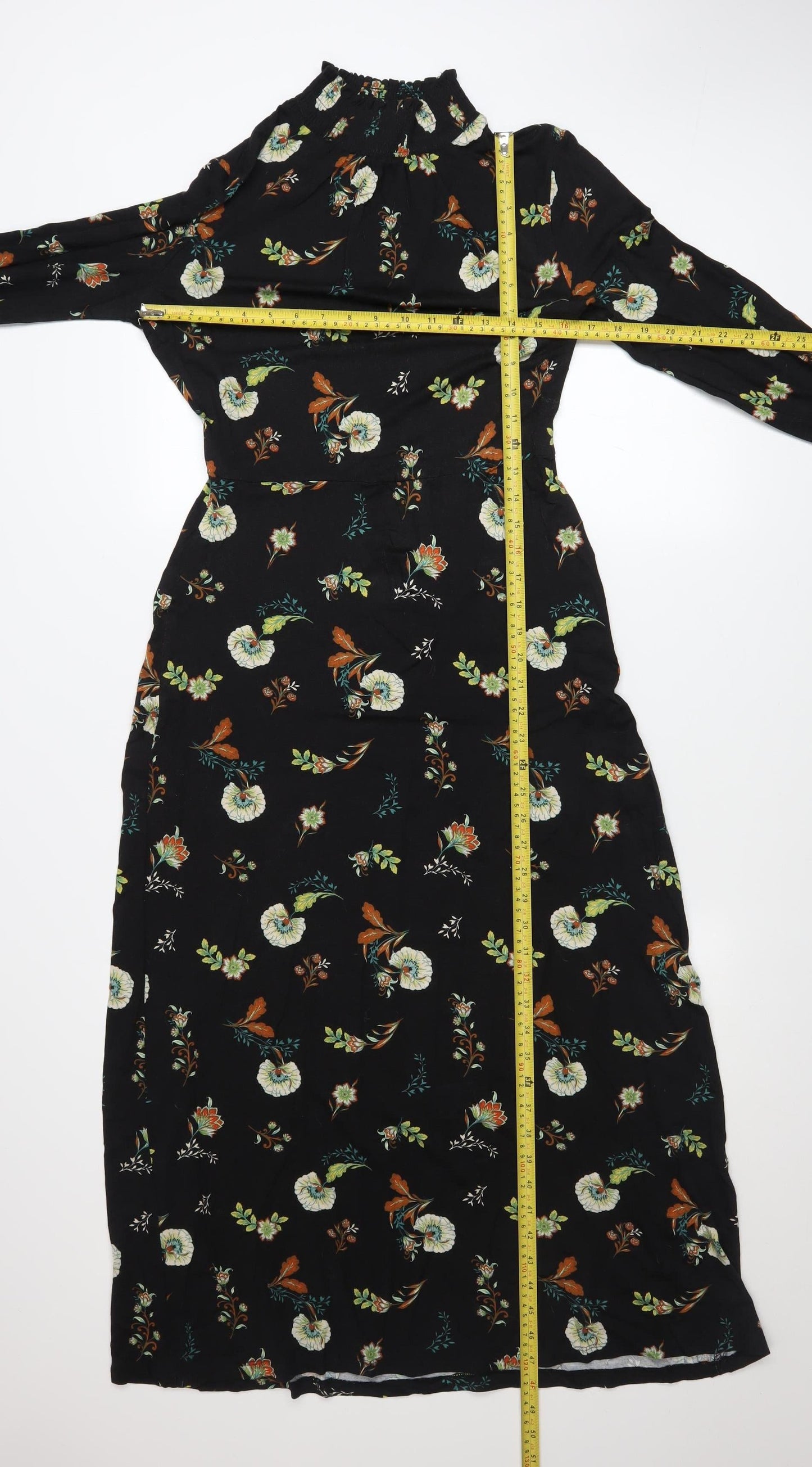Warehouse Women Black Floral Fit & Flare Midi Dress Size 10