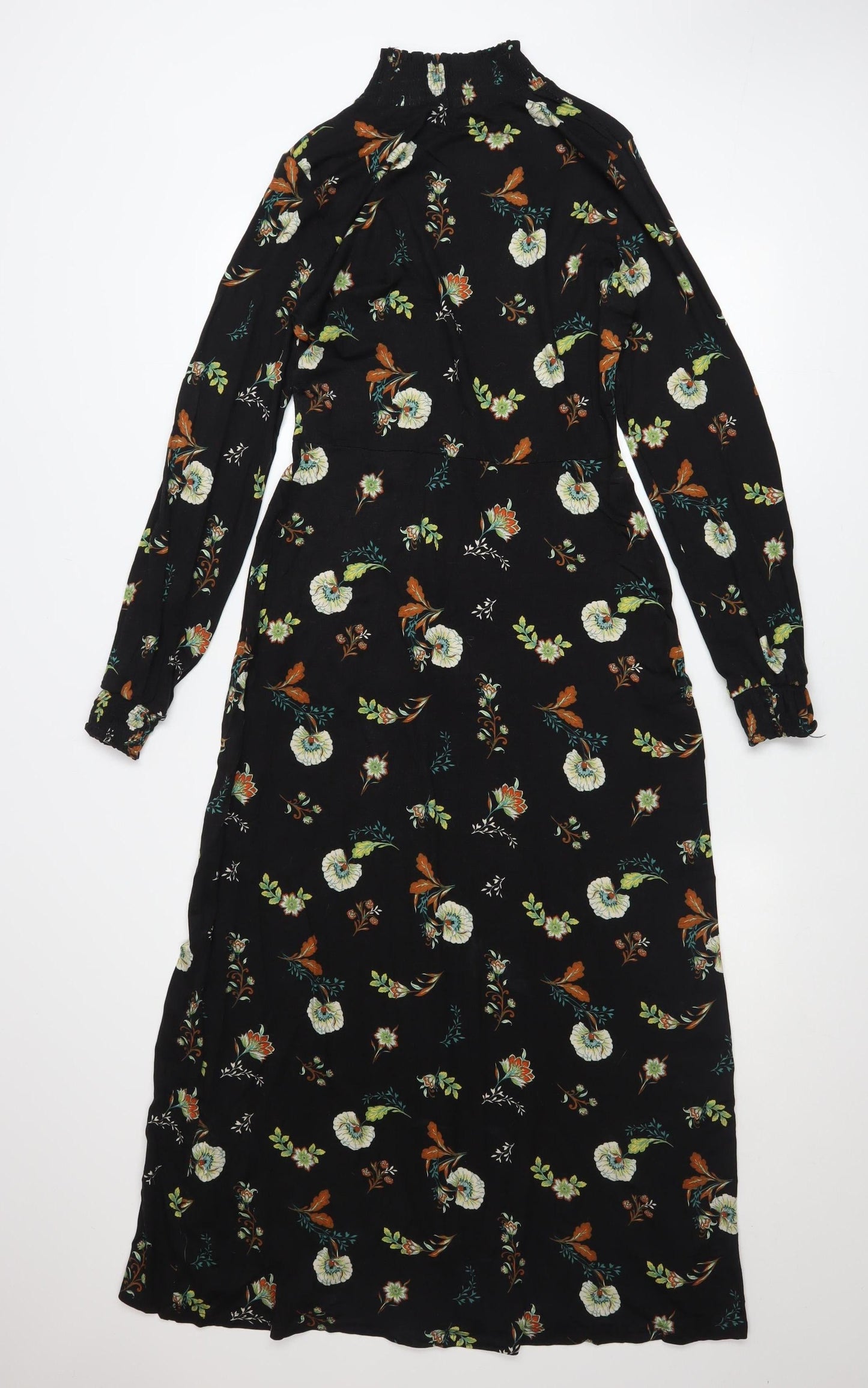 Warehouse Women Black Floral Fit & Flare Midi Dress Size 10