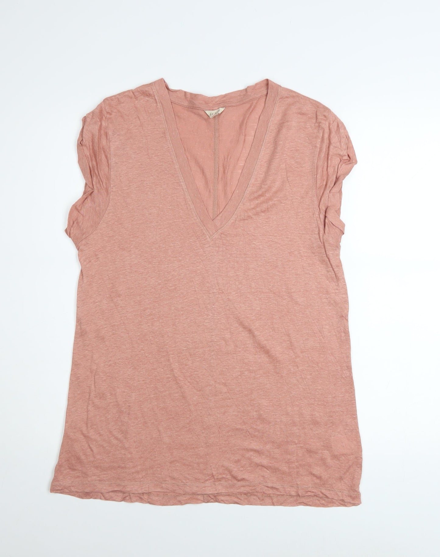 Jigsaw Women Pink Linen V-Neck Sleeveless T-Shirt Size L