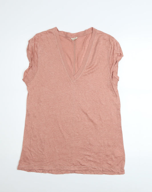 Jigsaw Women Pink Linen V-Neck Sleeveless T-Shirt Size L