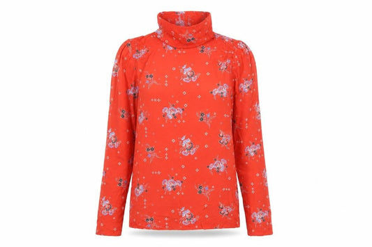 Marks & Spencer Womens Red Floral High Neck Long Sleeve Tunic Blouse Size 12