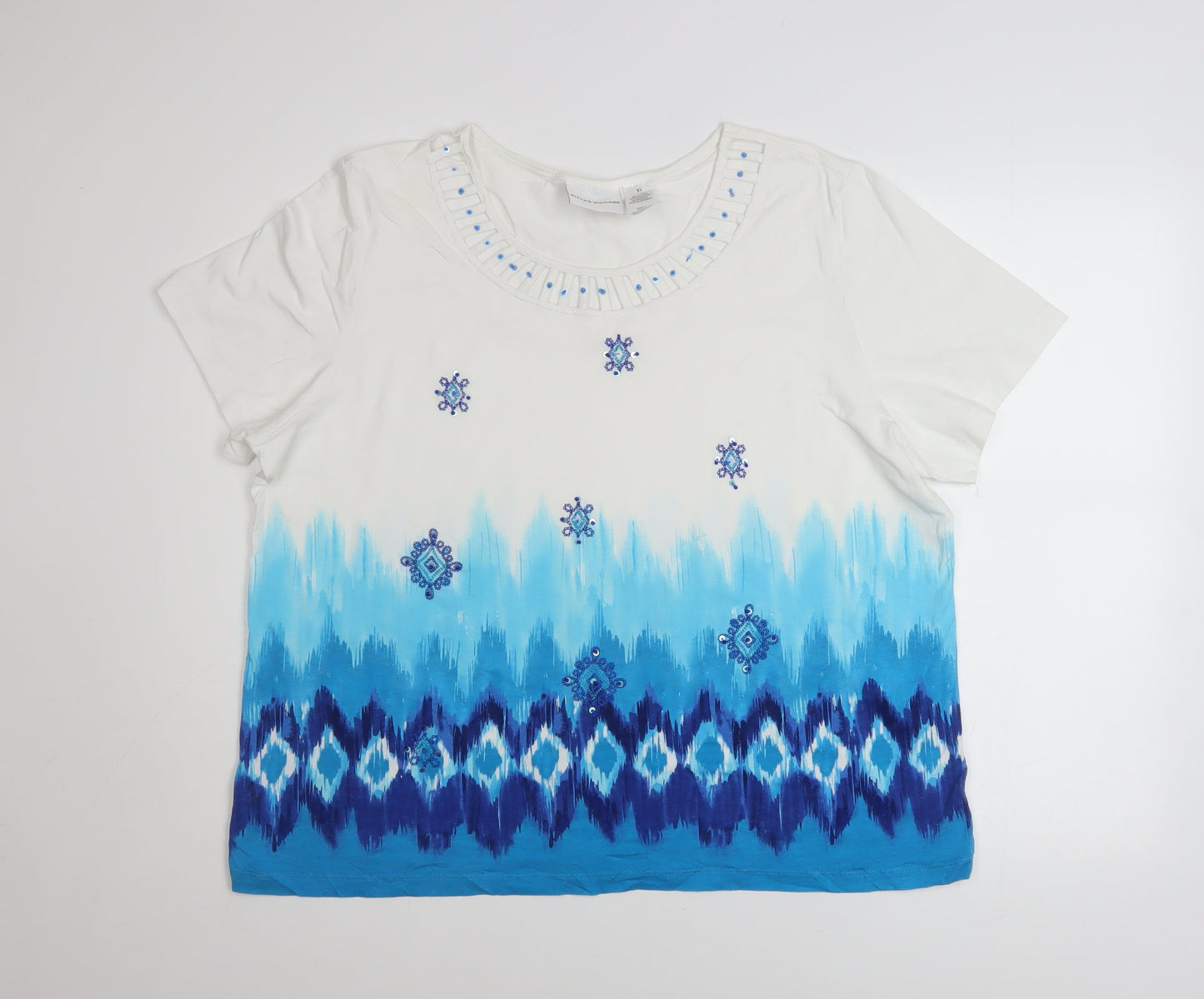 Alfred Dunner Women's Blue Embellished T-Shirt XL Short Sleeve Cotton