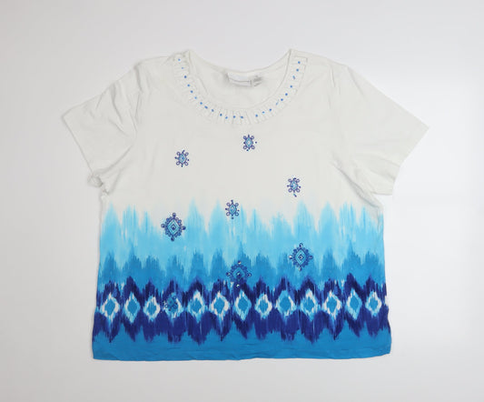 Alfred Dunner Women's Blue Embellished T-Shirt XL Short Sleeve Cotton