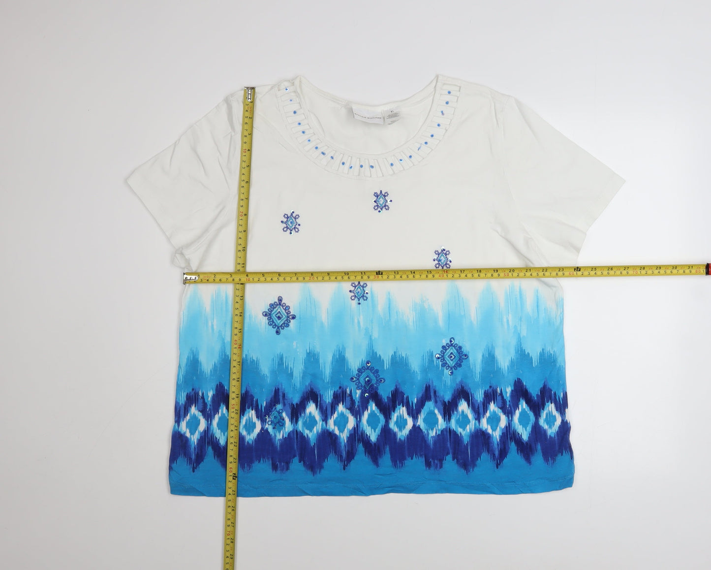 Alfred Dunner Women's Blue Embellished T-Shirt XL Short Sleeve Cotton