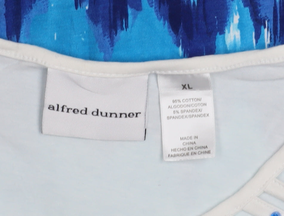 Alfred Dunner Women's Blue Embellished T-Shirt XL Short Sleeve Cotton