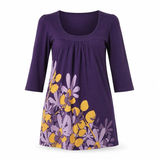 M&Co Women Purple Floral Knee Length Shift Dress Size M 3/4 Sleeve