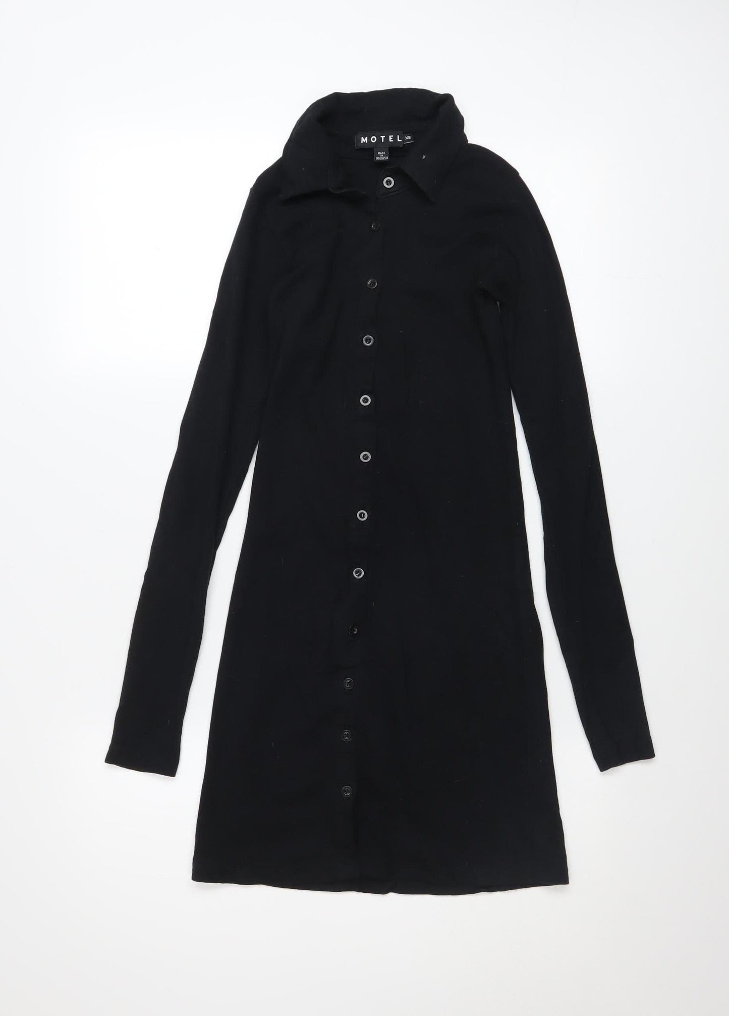 Motel Women Black XS Collared Long Sleeve Shirt Dress