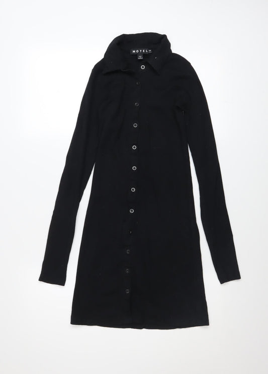 Motel Women Black XS Collared Long Sleeve Shirt Dress