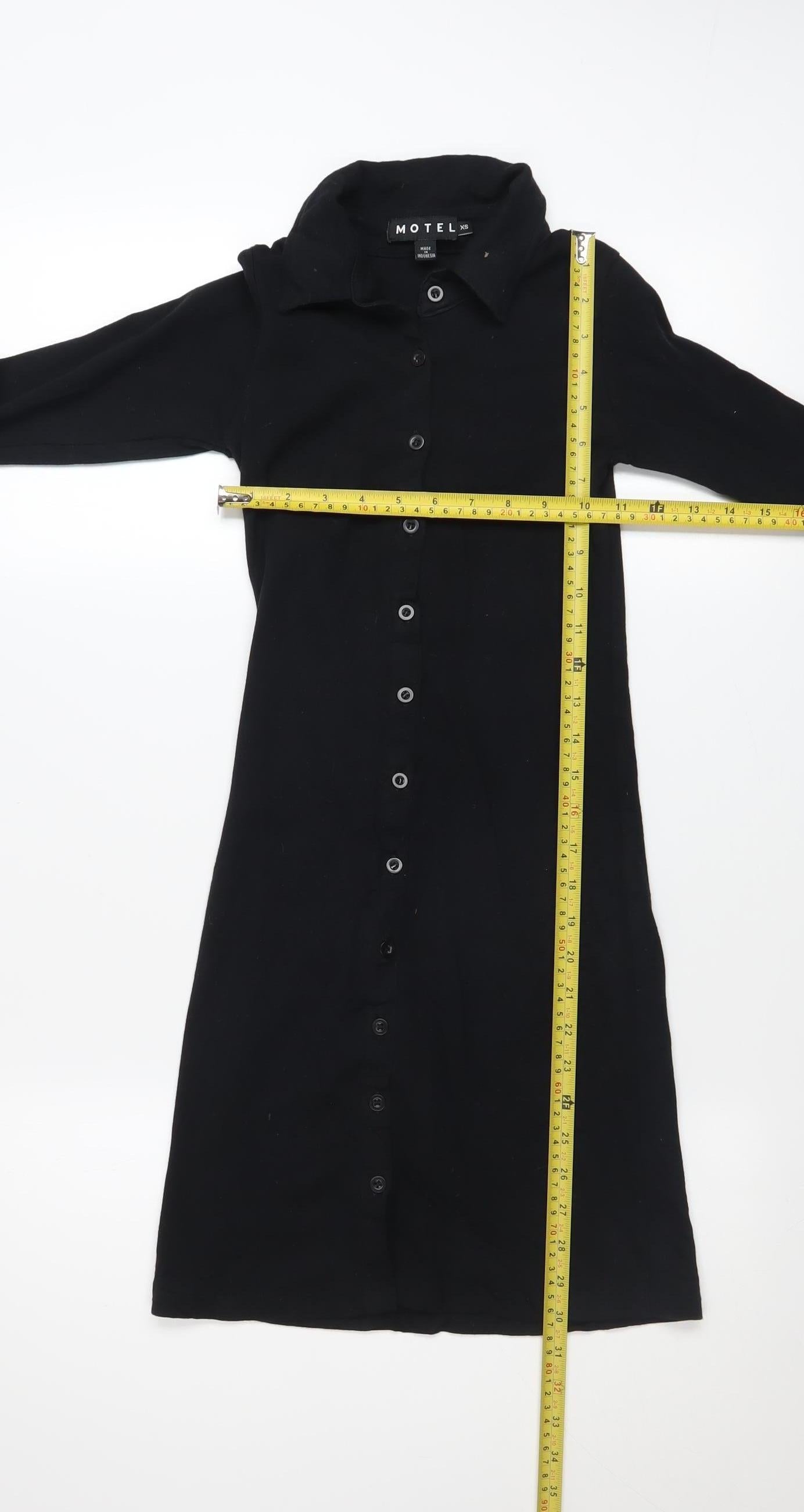 Motel Women Black XS Collared Long Sleeve Shirt Dress