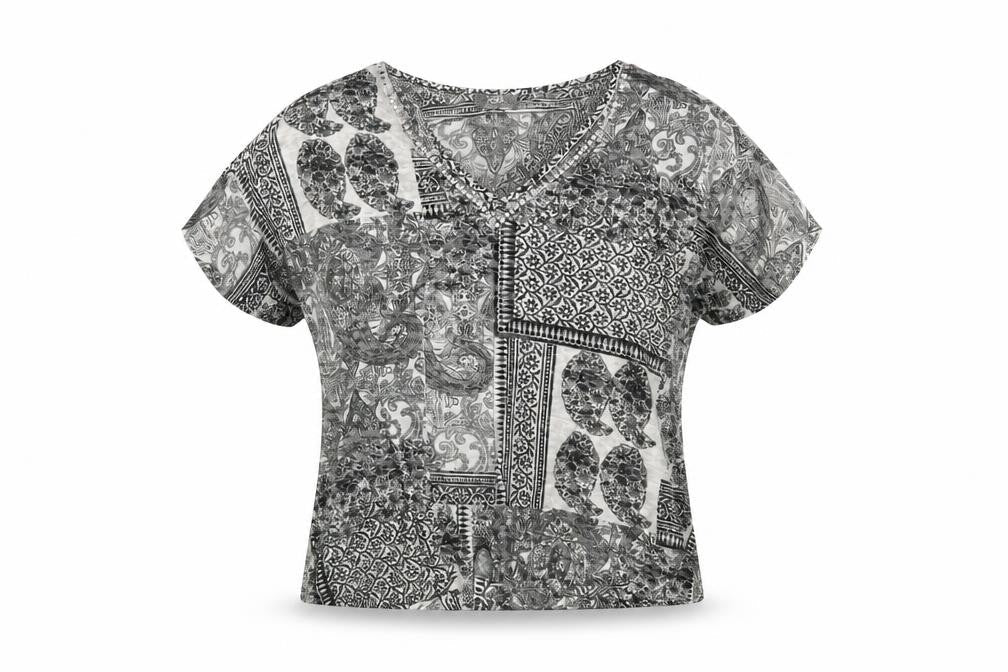 Wallis Womens Grey Paisley V-Neck Tie Hem Short Sleeve Top Size S