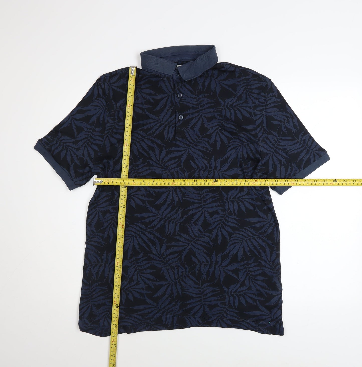 Marks and Spencer Men's Blue Floral Cotton Polo Shirt M Regular Fit