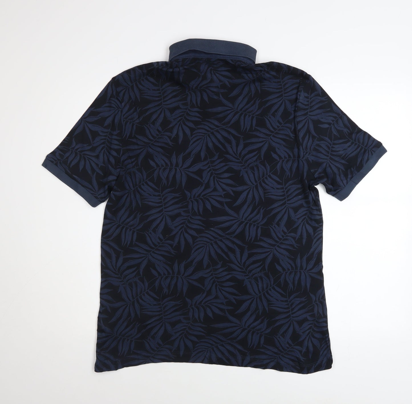 Marks and Spencer Men's Blue Floral Cotton Polo Shirt M Regular Fit