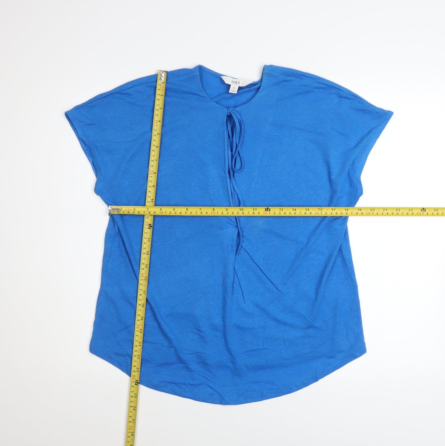 Marks and Spencer Women's Blue Linen Blend Tunic Blouse Size 8