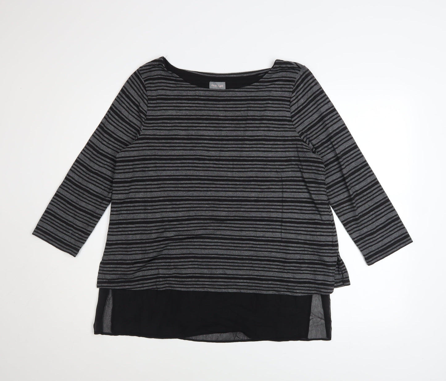 Phase Eight Women's Grey Striped Tunic Top Size 14 3/4 Sleeve Boat Neck