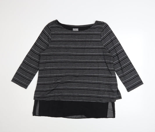 Phase Eight Women's Grey Striped Tunic Top Size 14 3/4 Sleeve Boat Neck