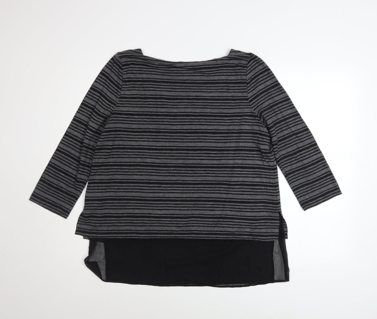 Phase Eight Women's Grey Striped Tunic Top Size 14 3/4 Sleeve Boat Neck