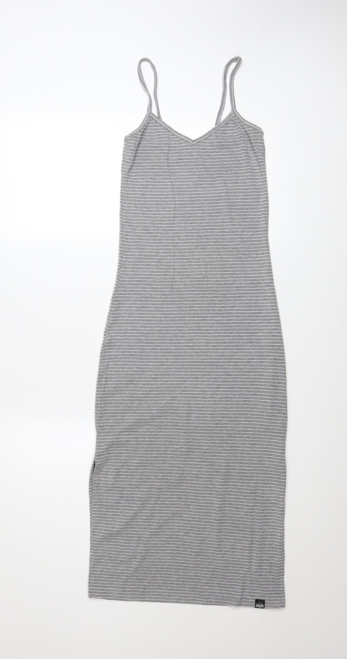 Superdry Women’s Grey Striped Midi Slip Dress XS