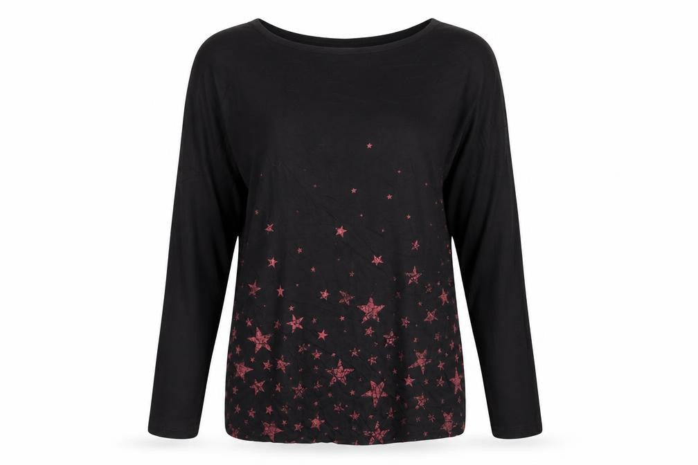 EMP Black Star Print Long Sleeve Womens Top M Viscose Blend