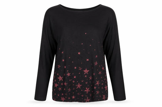 EMP Black Star Print Long Sleeve Womens Top M Viscose Blend