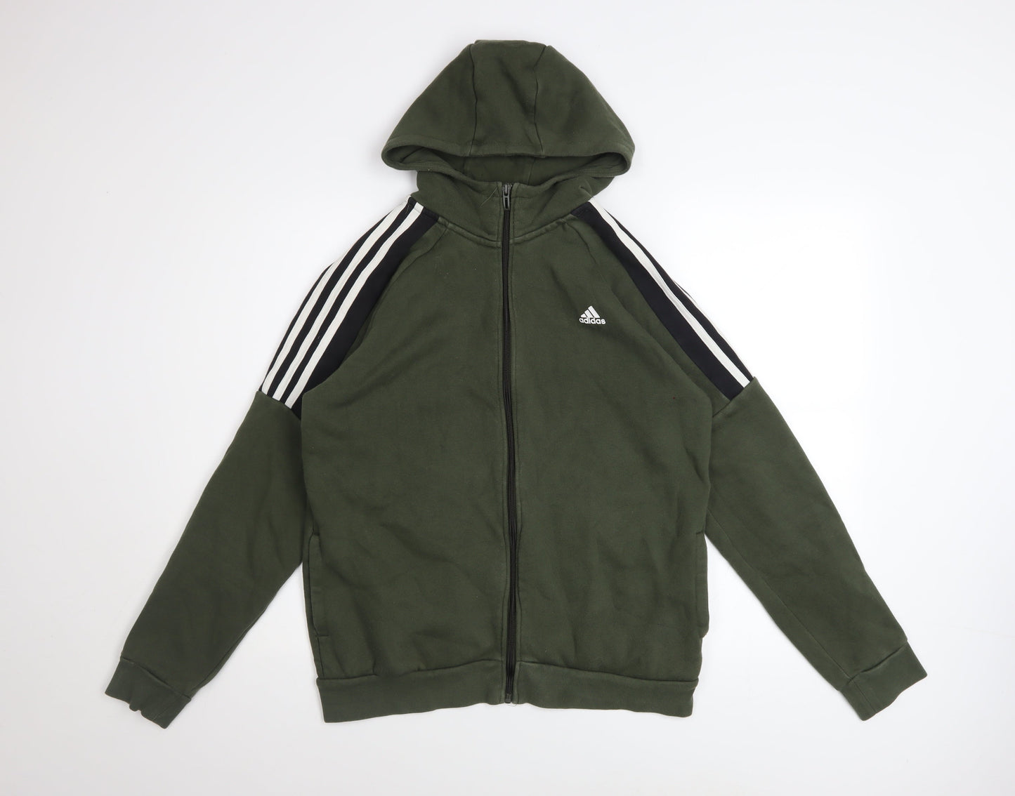 Adidas Teens Green XL Full Zip Hoodie with Logo Stripes