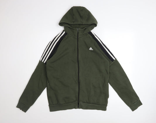 Adidas Teens Green XL Full Zip Hoodie with Logo Stripes