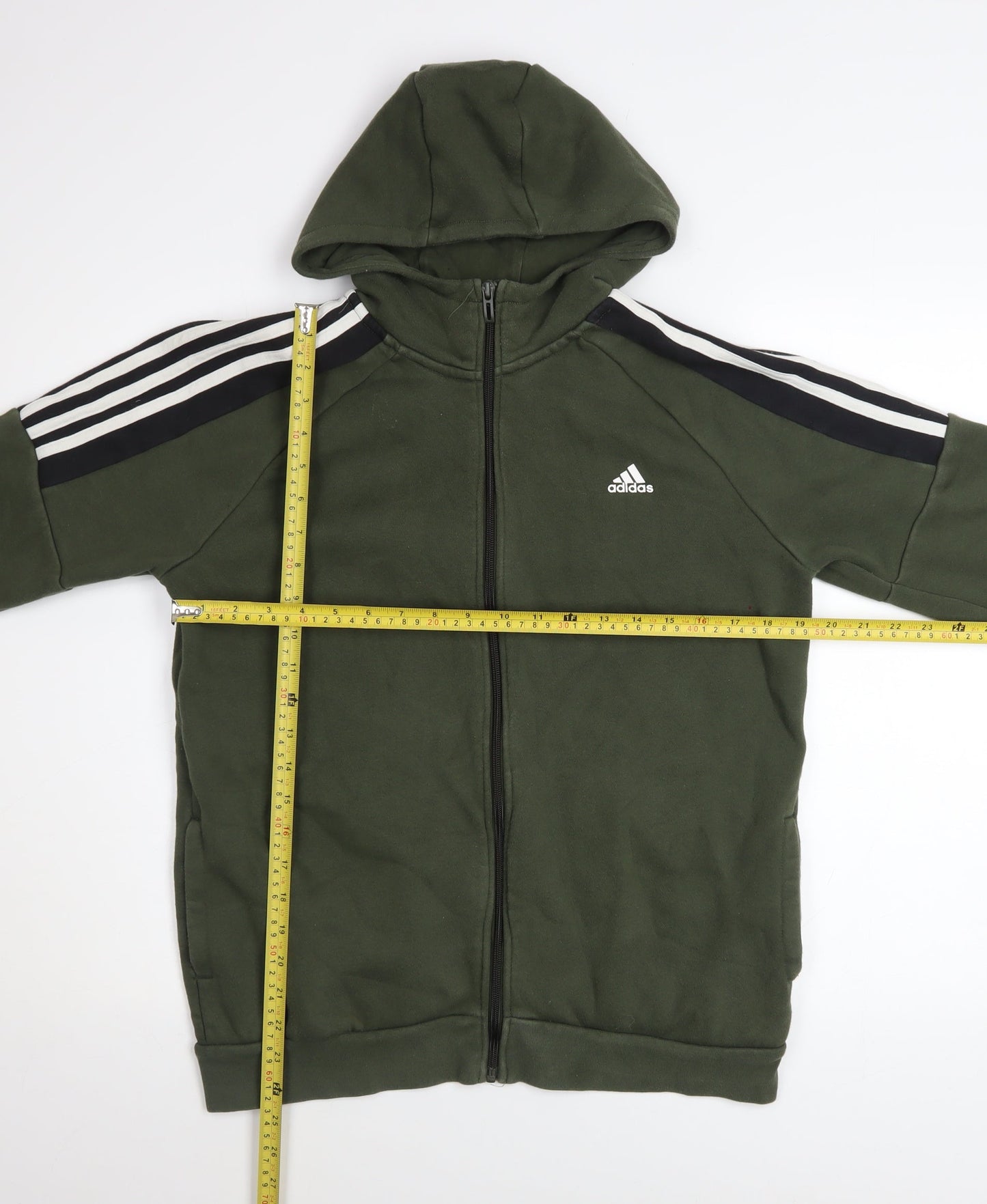 Adidas Teens Green XL Full Zip Hoodie with Logo Stripes