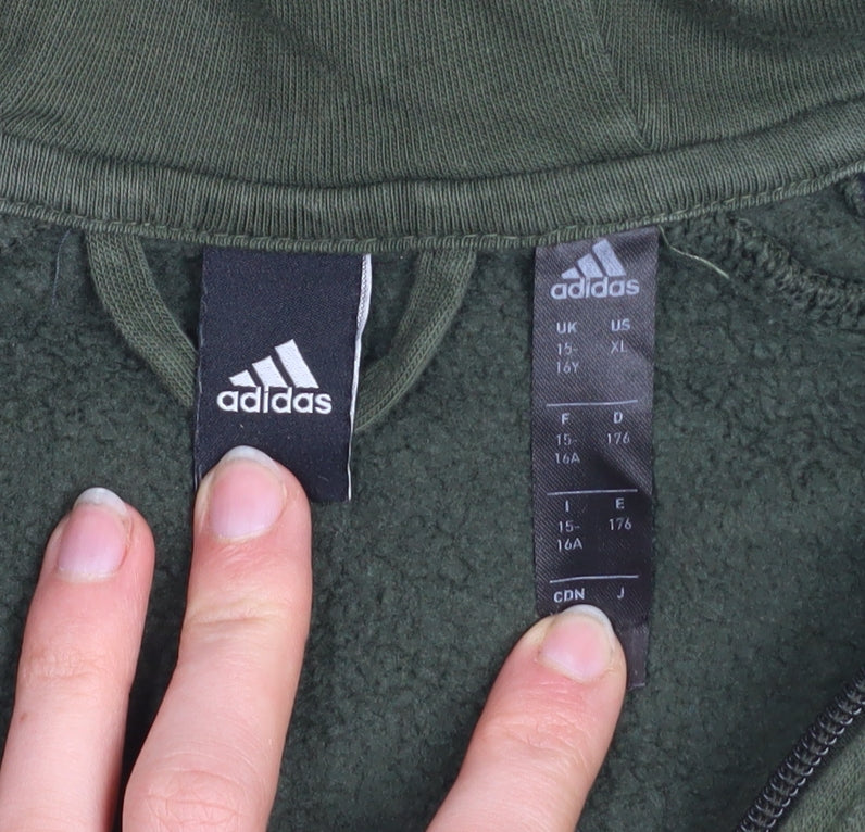 Adidas Teens Green XL Full Zip Hoodie with Logo Stripes
