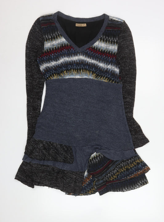 EXQUISS'S Women's Multicoloured Knit Fit & Flare Short Dress Size S