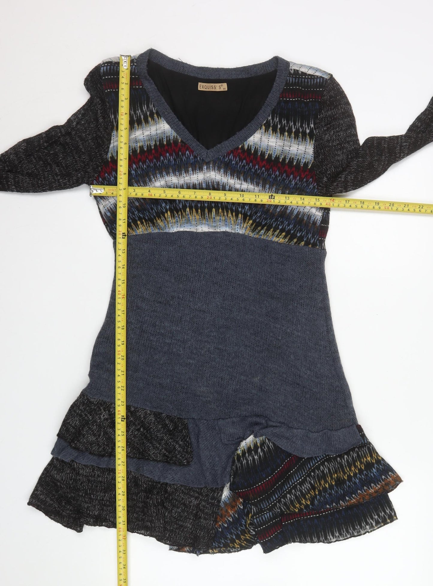 EXQUISS'S Women's Multicoloured Knit Fit & Flare Short Dress Size S