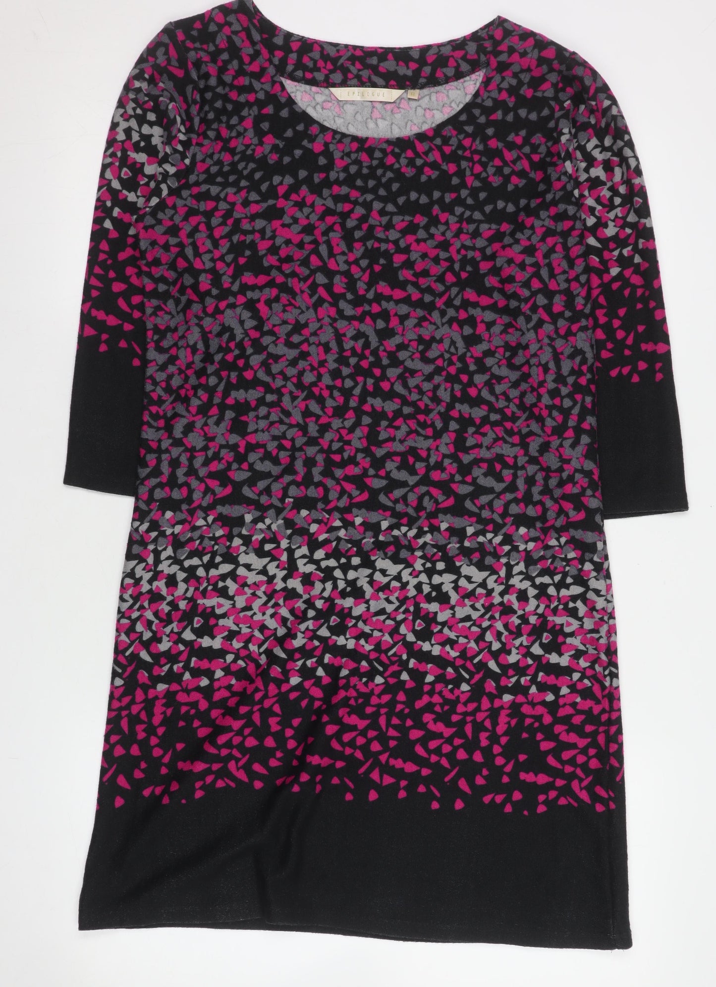 Epilogue Women's Black Pink Geometric Shift Dress Size 12 3/4 Sleeve
