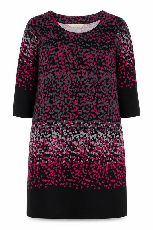 Epilogue Women's Black Pink Geometric Shift Dress Size 12 3/4 Sleeve