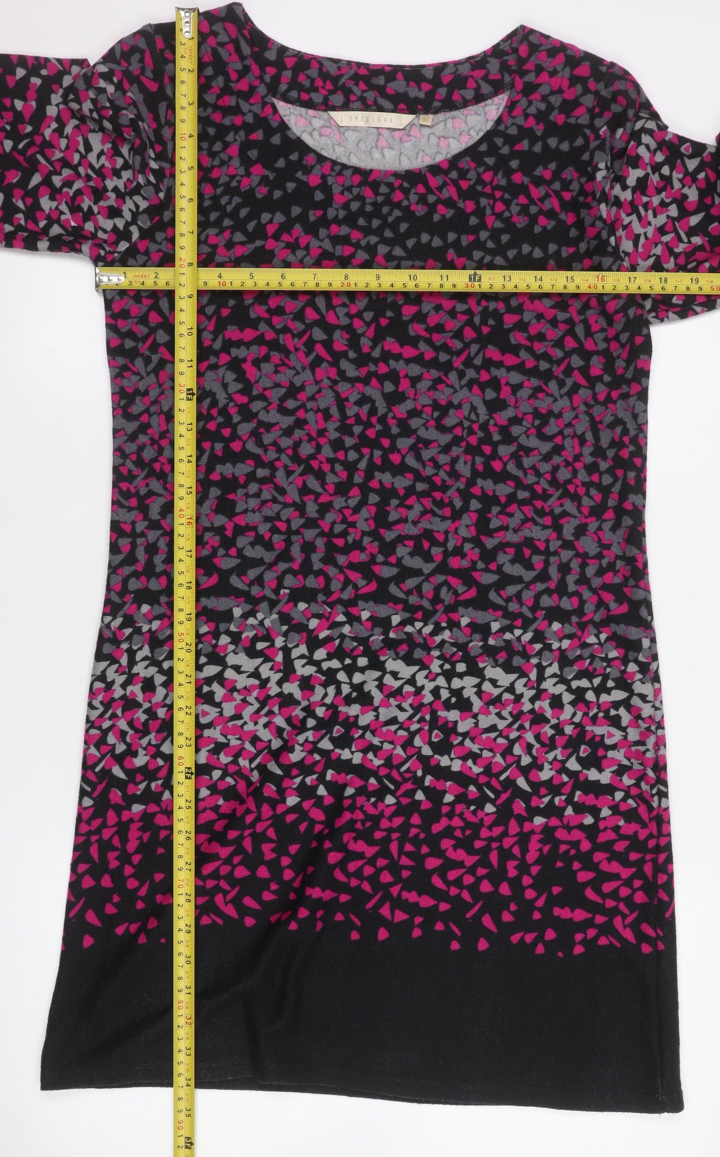 Epilogue Women's Black Pink Geometric Shift Dress Size 12 3/4 Sleeve