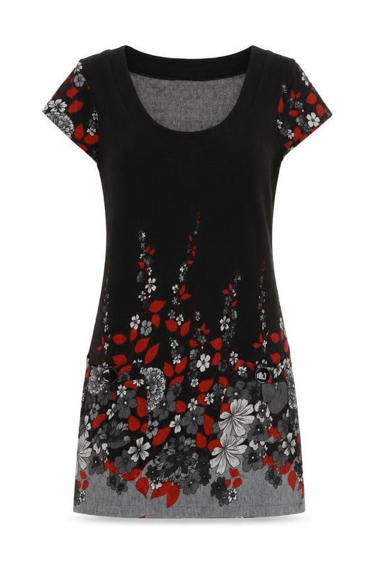Culture Women’s Black Floral Shift Dress Size 12 Short Sleeve Scoop Neck