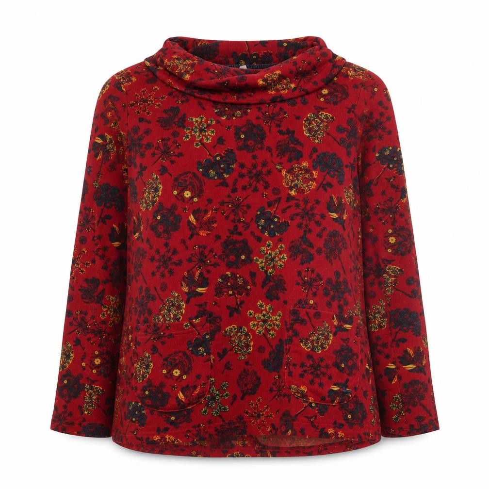 Country Rose Womens Red Floral Cowl Neck Tunic Top Size S