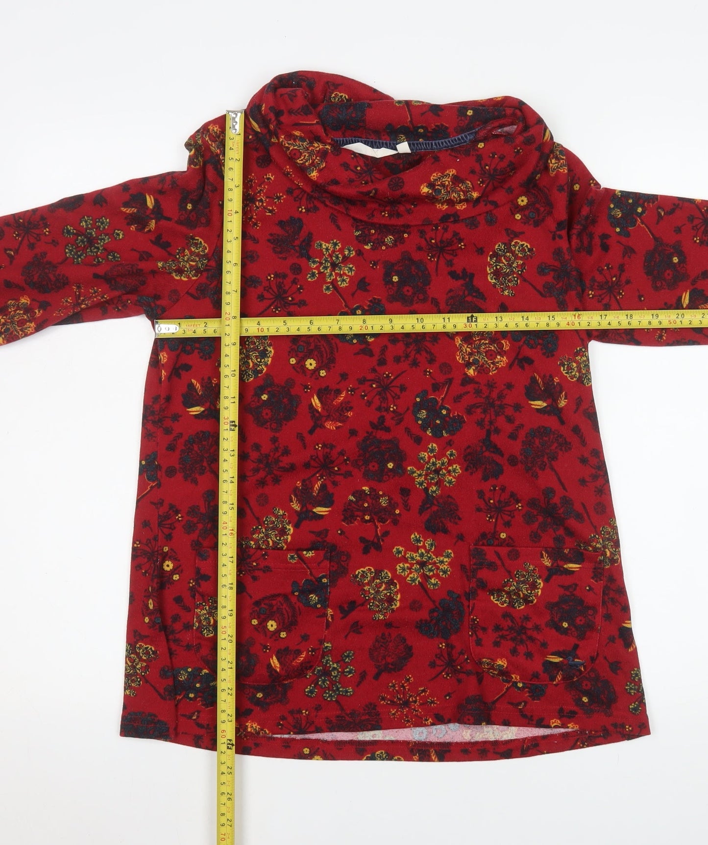 Country Rose Womens Red Floral Cowl Neck Tunic Top Size S