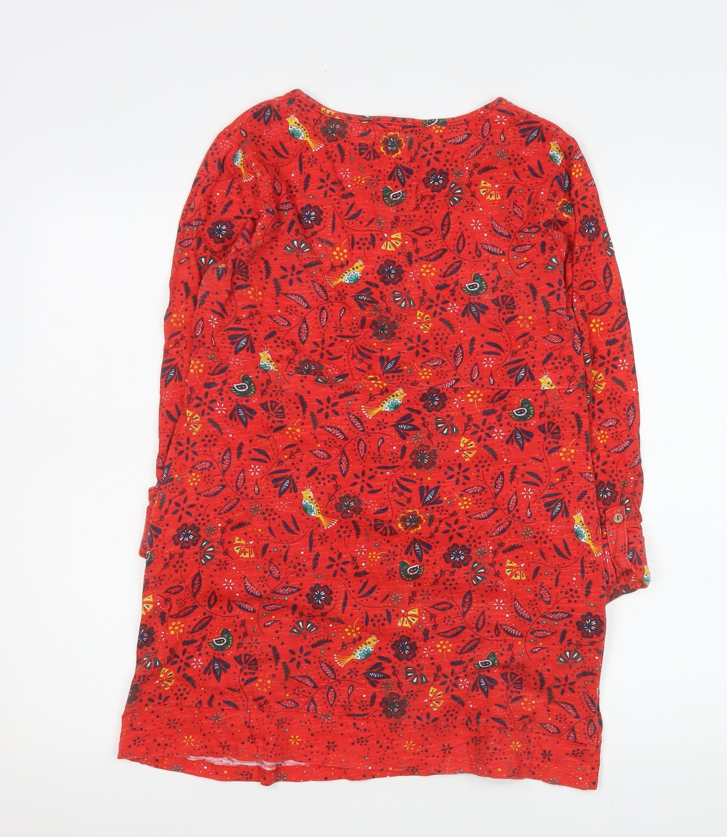 Mantaray Womens Red Floral Tunic Blouse Size 10 Cotton Long Sleeve