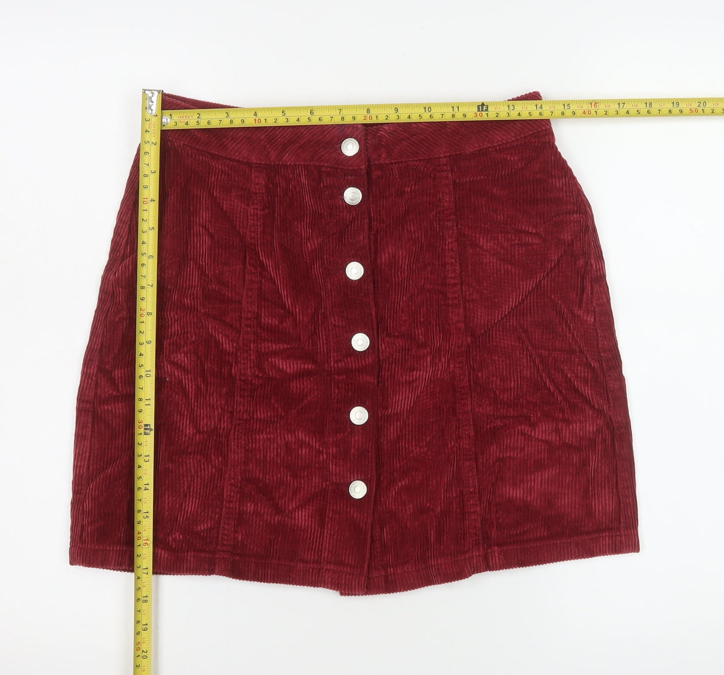 New Look Women Red Corduroy A-Line Button Skirt UK 10