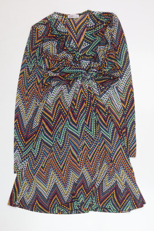 CC Fashion Women's Multicoloured Chevron A-Line Knee Length Dress L