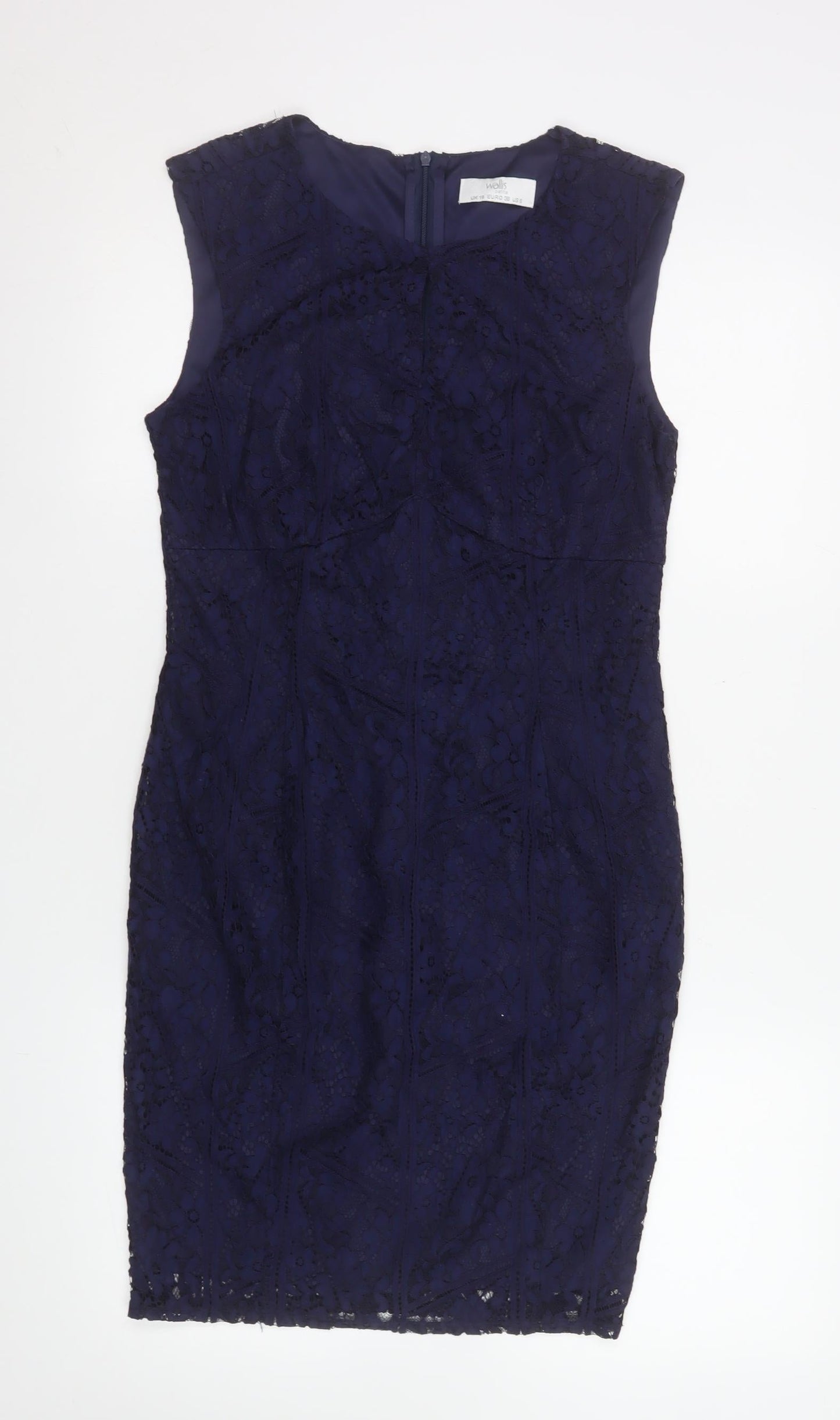Wallis Women Blue Lace Sheath Sleeveless Knee Length Dress UK 10
