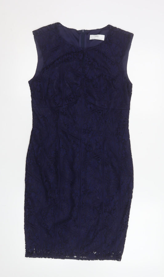 Wallis Women Blue Lace Sheath Sleeveless Knee Length Dress UK 10