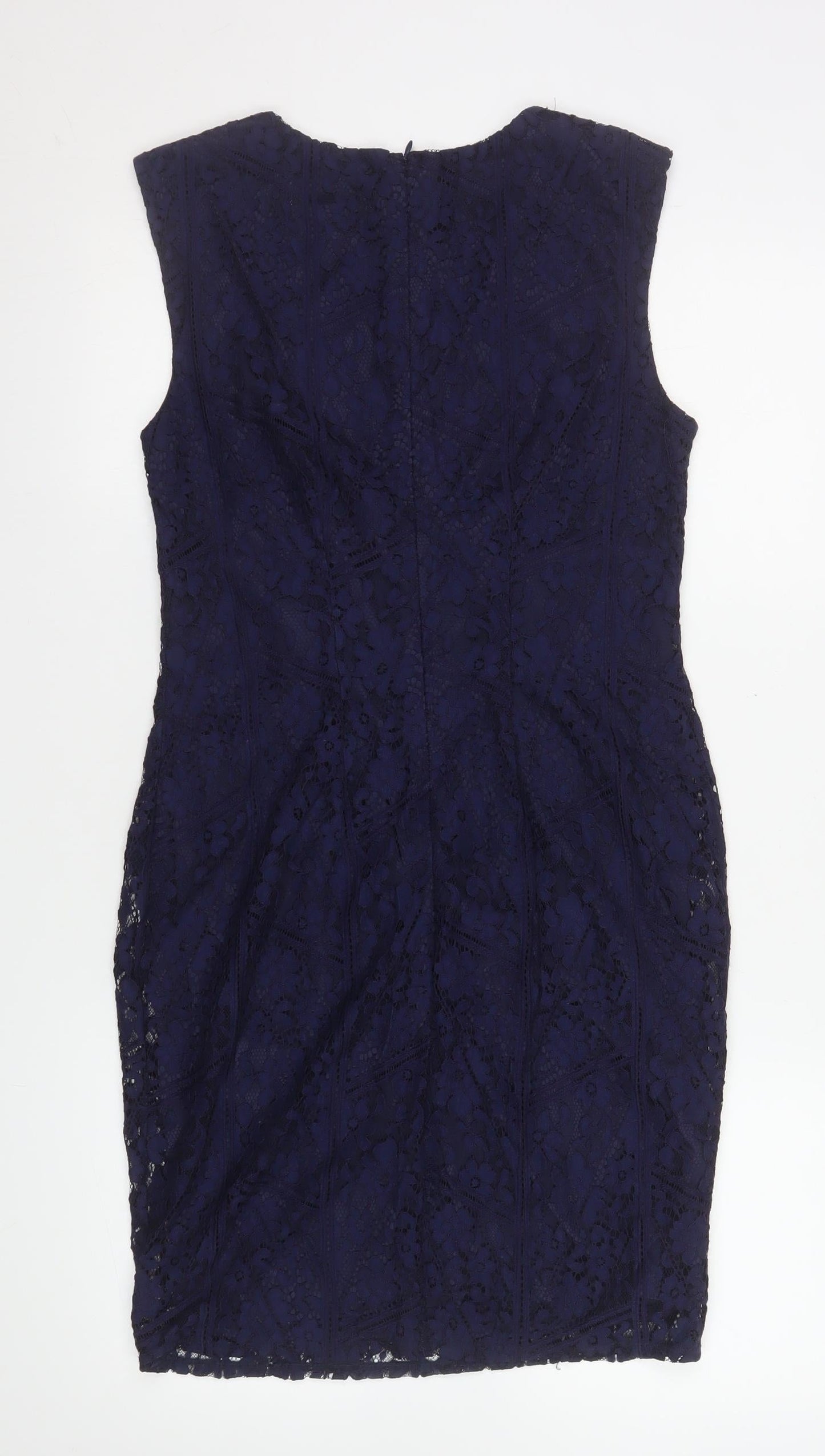 Wallis Women Blue Lace Sheath Sleeveless Knee Length Dress UK 10