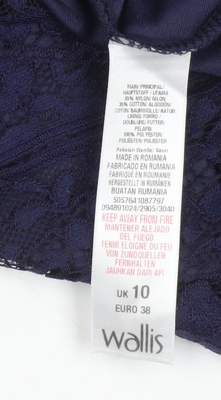 Wallis Women Blue Lace Sheath Sleeveless Knee Length Dress UK 10