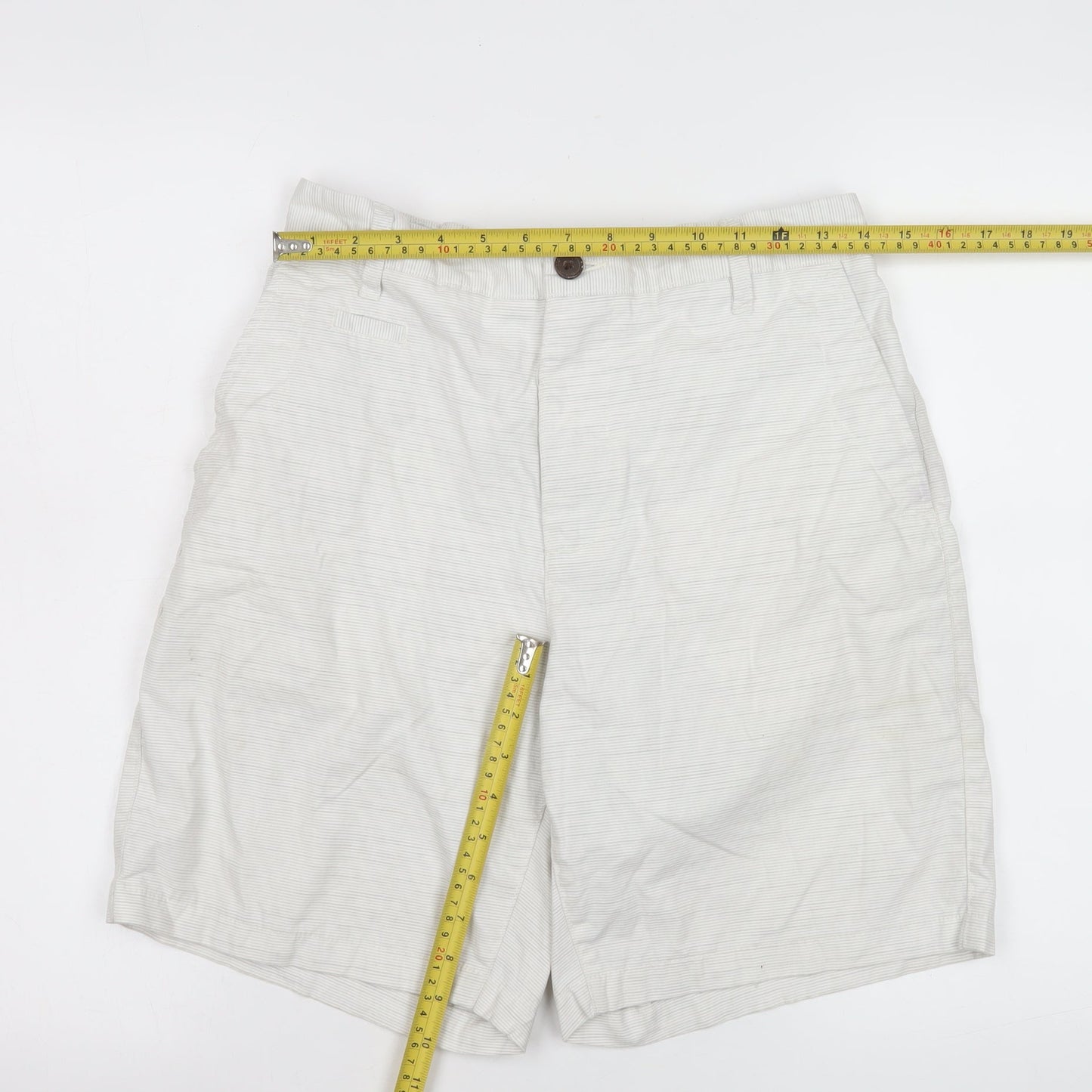 Guidly Men's Beige Chino Shorts Size L Cotton Striped Summer Casual