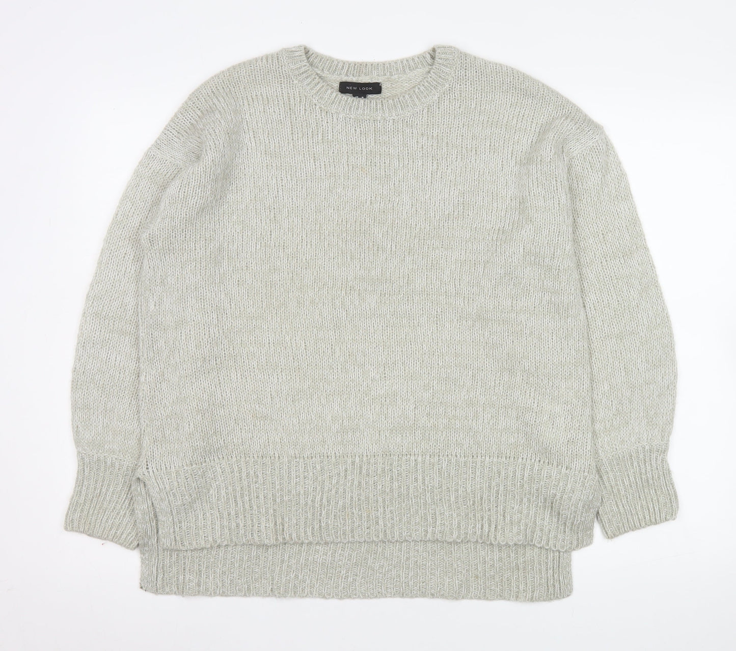 New Look Women's Grey Acrylic Knit Jumper Size M Crew Neck Long Sleeve