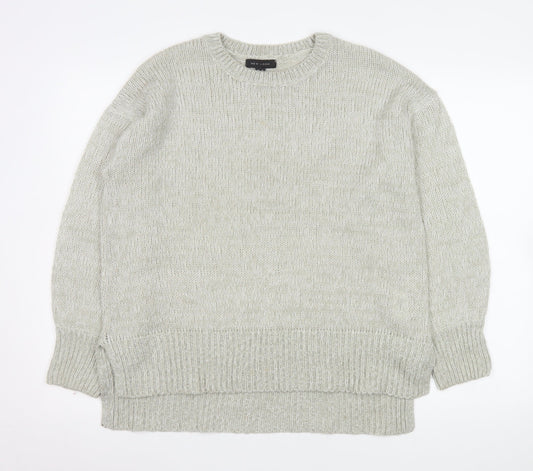 New Look Women's Grey Acrylic Knit Jumper Size M Crew Neck Long Sleeve
