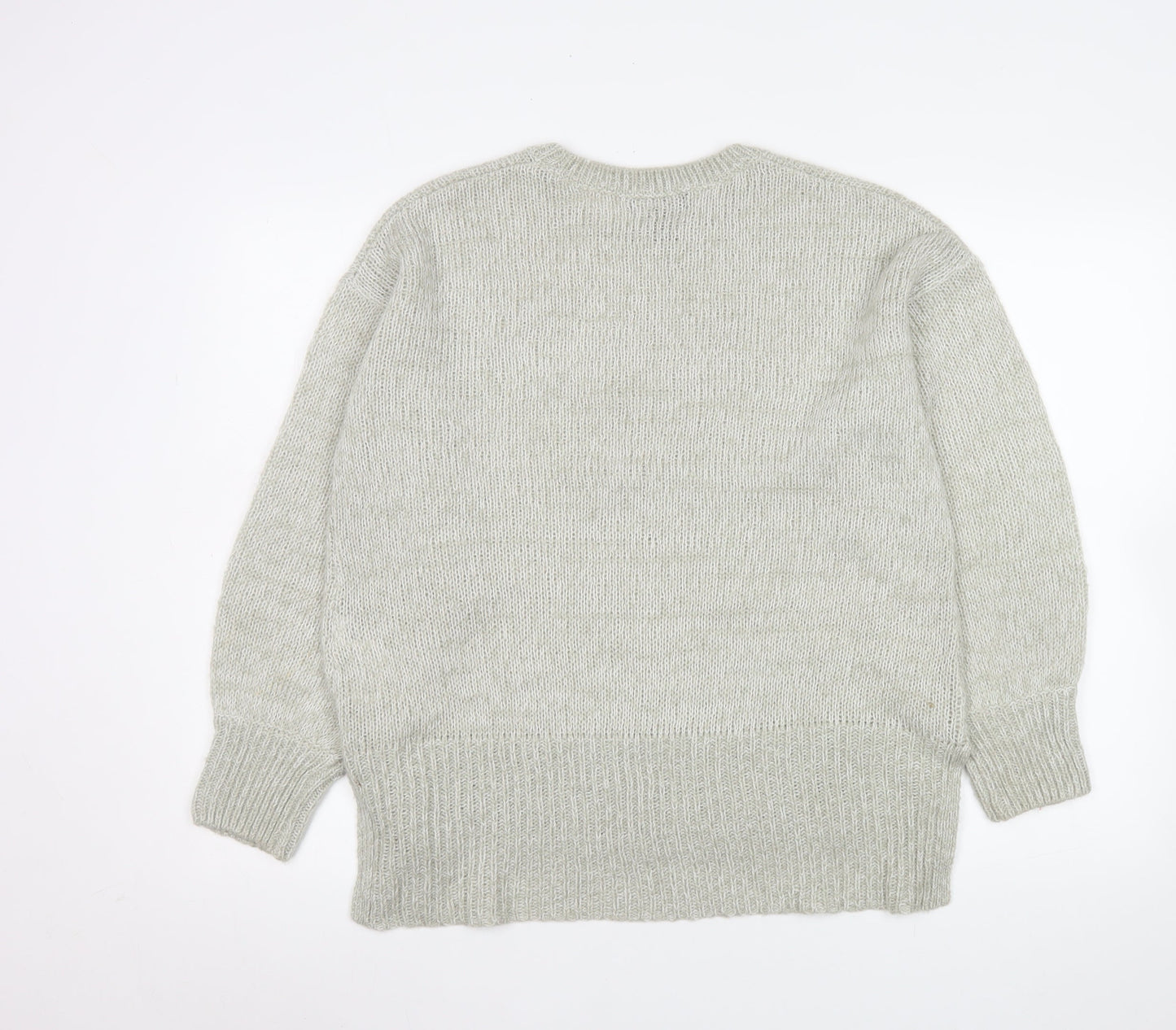 New Look Women's Grey Acrylic Knit Jumper Size M Crew Neck Long Sleeve